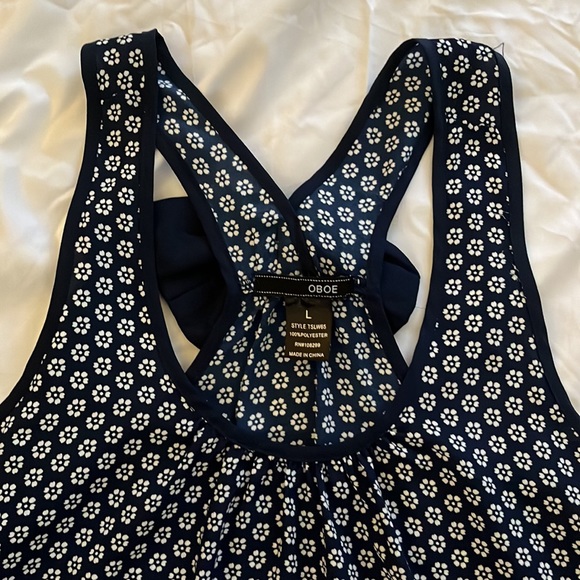 Dark Blue Floral Top with Bow on back - Picture 2 of 5